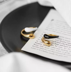Minimalist Water Drop Open Ring 316L Stainless Steel 18K Gold Plated Enamel Drip Oil Geometric Adjustable Jewelry For Women