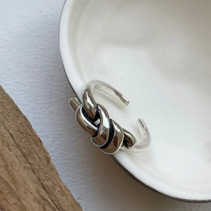 Minimalist 925 sterling silver knot ring with adjustable open band design for women