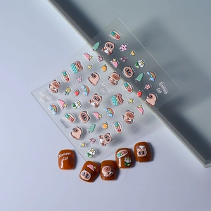 3D Siamese cat nail art stickers featuring cute animal patterns and rainbow decals