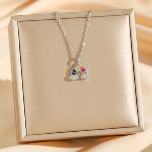 Rainbow arch necklace with colorful zircon stones and sparkling cloud charms on fine chain