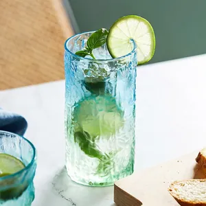 Blue-green gradient glacier textured glass cup for cold drinks and iced tea