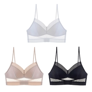 U-back backless wire-free bras in white, nude, and black with thin straps and mesh detail