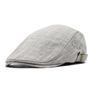 Classic grey herringbone flat cap for men with adjustable side metal buckle