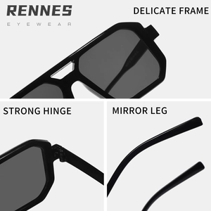 Fashionable square double bridge sunglasses with black frames and strong metal hinges