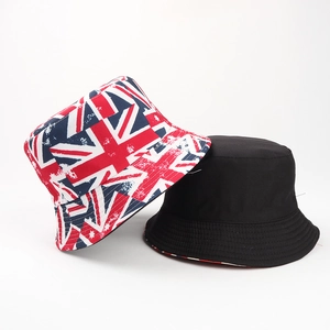 Bob réversible en toile avec drapeau britannique et noir uni avec coutures renforcées