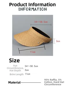 Especificaciones de talla para sombrero de paja con medidas de ala y contorno de cabeza