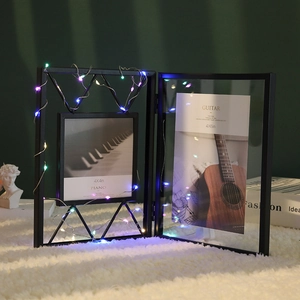 Modern Metal Glass Folding Photo Frame Hinged Geometric Line Picture Display Tabletop Home Decor Nordic Luxury