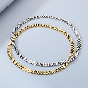 Polished 10mm stainless steel watchband style chain necklaces in gold and silver finish