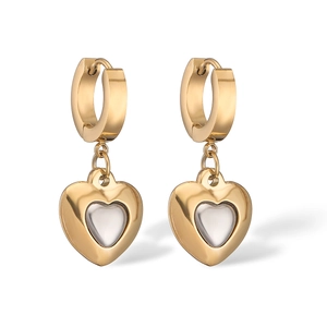 Elegant gold-plated heart drop earrings with white shell inlay for women