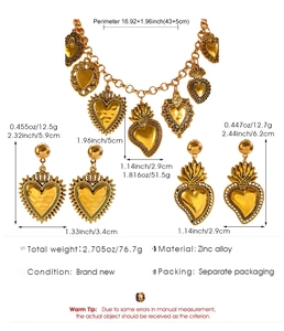 Detailed size and weight specs for vintage religious heart pendant necklace and earrings