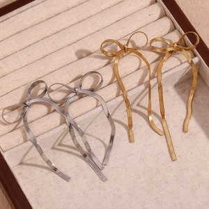 18K gold and silver plated stainless steel bow earrings with snake chain tassels