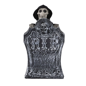 Halloween animated tombstone with skeleton ghost and RIP engraving for haunted house decor