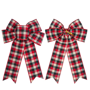 Classic red and black buffalo plaid Christmas bows for holiday wreath and door decoration