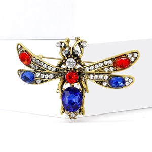 Vintage gold dragonfly brooch with colorful crystal rhinestones for women accessories