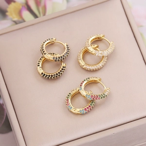 Copper Hoop Earrings With Micro Pave Zirconia Colorful Sparkling Huggies For Women Fashion Jewelry