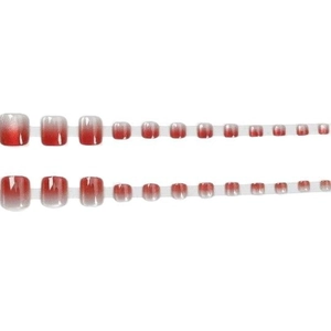 24 faux ongles d'orteils dégradés rouge effet œil de chat et finition pailletée
