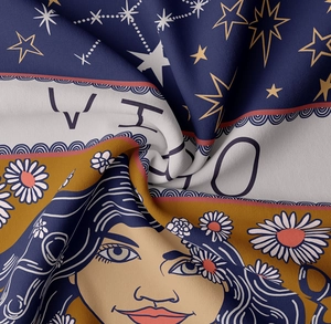 Close-up of Virgo constellation tapestry showing heavy twill fabric texture and star details