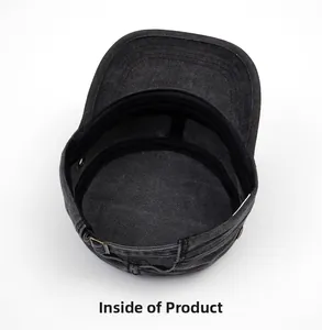 Internal view of the cotton cadet cap showing the sweatband and metal adjustment buckle