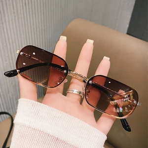 Rimless Square Sunglasses Metal Frame Twisted Temples UV400 Protection Vintage Gradient Lens Fashion Eyewear For Women Men