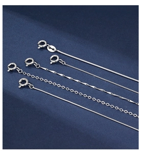Detailed close-up of five S925 sterling silver chain styles with lobster clasps