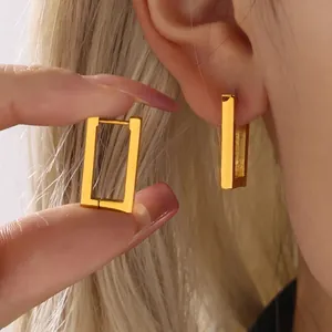 Minimalist Rectangular Hoop Earrings For Women Stainless Steel Geometric Ear Buckles 18K Gold Plated Fashion Jewelry