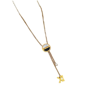 Minimalist titanium steel gold Y-necklace with black white Roman numeral shell pendant