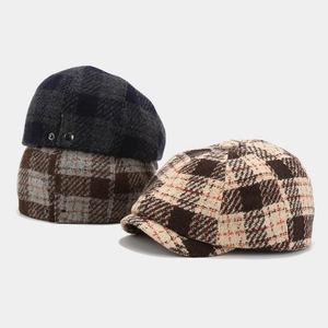 Classic tweed newsboy caps for men and women featuring vintage plaid patterns in three colors