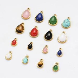 Water-drop natural stone pendants with gold-plated stainless steel frames in multiple colors