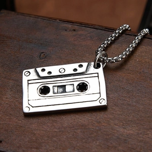 Vintage Cassette Pendant Necklace For Men Women Retro Tape Alloy Pendant Stainless Steel Box Chain Hip Hop Jewelry