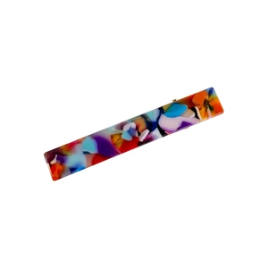 Three-piece acetate hair clip set with artistic colorful patterns and golden metal base