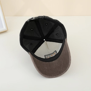 Kids vintage dinosaur baseball cap with two-tone patchwork and metal buckle closure