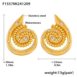 Detailed dimensions of 18k gold plated stainless steel spiral earrings with rhinestones