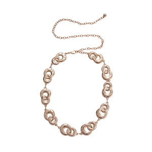 Rose gold geometric interlocking ring chain belt with sparkling rhinestone accents