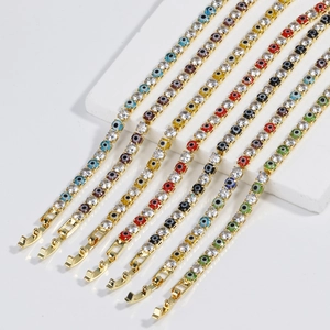 Colorful evil eye tennis bracelets with 4mm cubic zirconia in gold plating set of seven