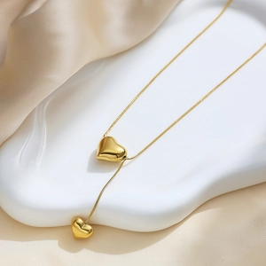 Minimalist Titanium Steel Gold Heart Pendant Necklace For Women Elegant Snake Chain Choker Valentine Gift Jewelry
