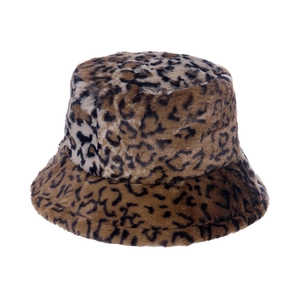 Winter faux fur leopard print bucket hat for women with warm fluffy material