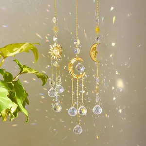 Three-piece sun and moon crystal suncatcher set for garden and home wall hanging decor