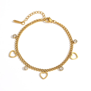 Bracelet en acier inoxydable plaqué or 18K avec coeurs évidés et zircons brillants