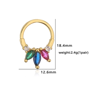 Gold sunburst hoop earrings with colorful marquise crystals and clear rhinestones