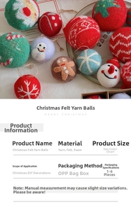 Detailed close-up of colorful Christmas felt wool balls with snowman and snowflake patterns