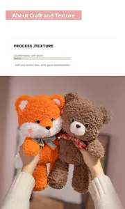 Soft plush fox and bear dolls with checkered bows in a breathable, fluffy fabric