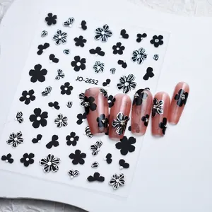 Black and silver floral nail art stickers JO-2652 with elegant blossom patterns