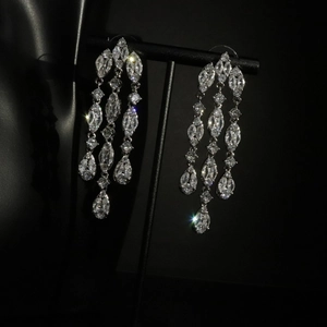 Elegant Long Tassel Dangle Earrings For Women With Zircon And Silver Earring Post For Wedding Party Luxury Jewelry