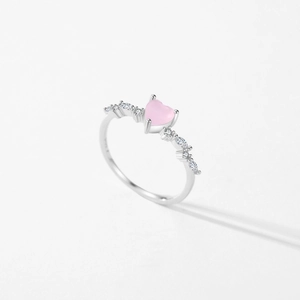 Elegant S925 sterling silver ring with heart pink gemstone and white zircon accents