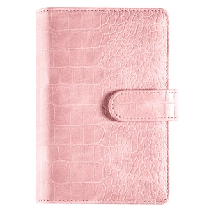 Pink crocodile pattern A6 binder notebook with buckle and textured faux leather finish