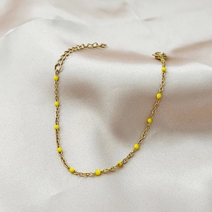 Bohemian gold chain bracelet with minimalist yellow enamel beads and adjustable clasp