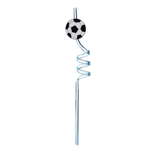 Blue spiral straw with soccer ball decoration for children's football party favors