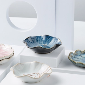 Nordic ceramic lotus jewelry tray set in pink and blue for elegant storage