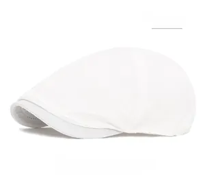 Side view detail of white quick-dry breathable beret hat with smooth texture