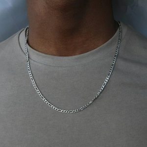 Men's 18k gold plated titanium steel NK chain necklace in silver finish on model
